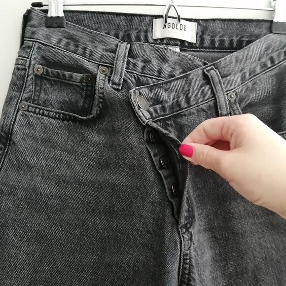 Agolde Criss Cross High Waist Loose Straight Jeans in Synchronize Gray Black 23 - Picture 6 of 16